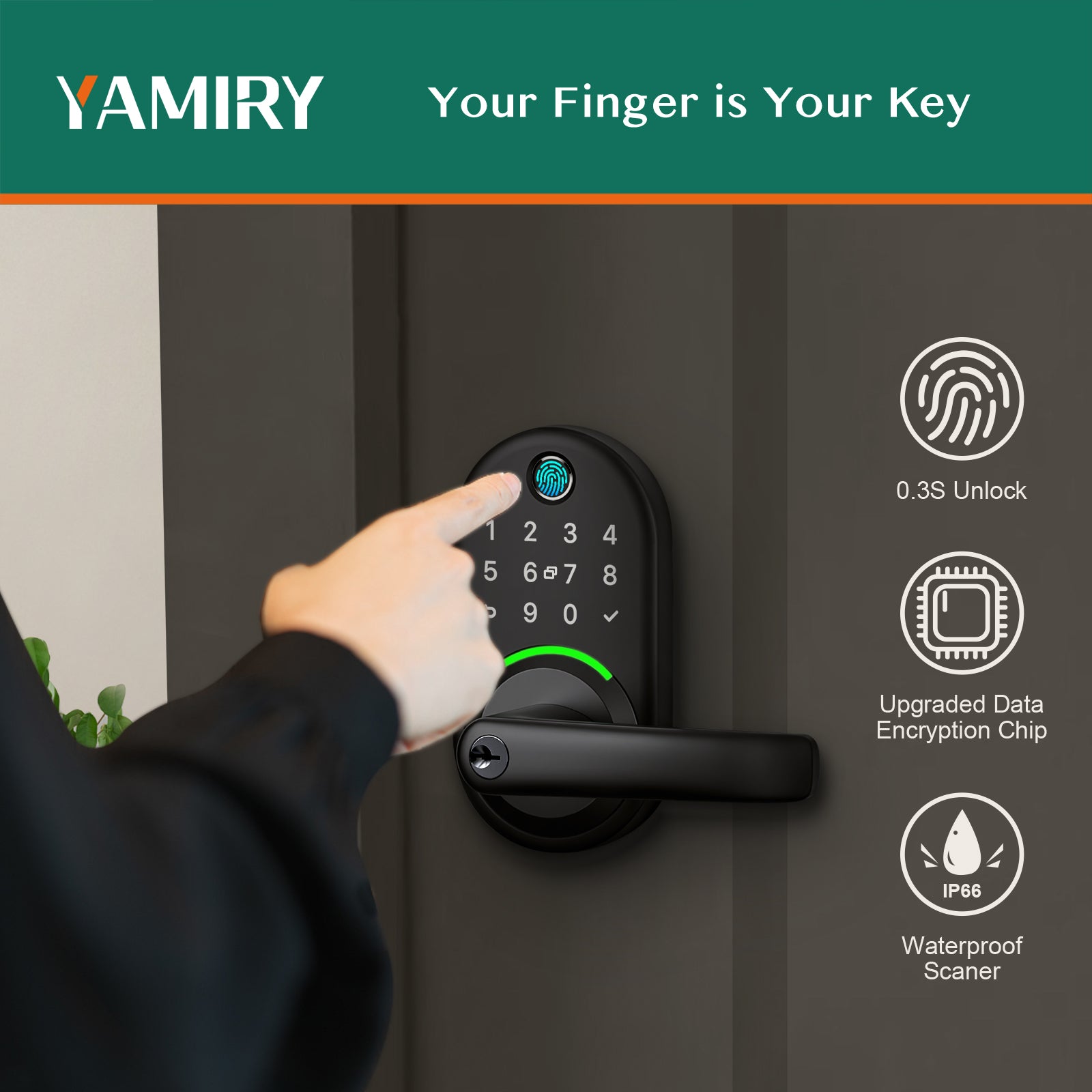 Yamiry Smart Door Handle Lock with Keypad YR01 -Fingerprint Bluetooth Smart Lock - Keyless Entry Door Lock for Front Door - Digital Door Lock ith APP- DIY Installation