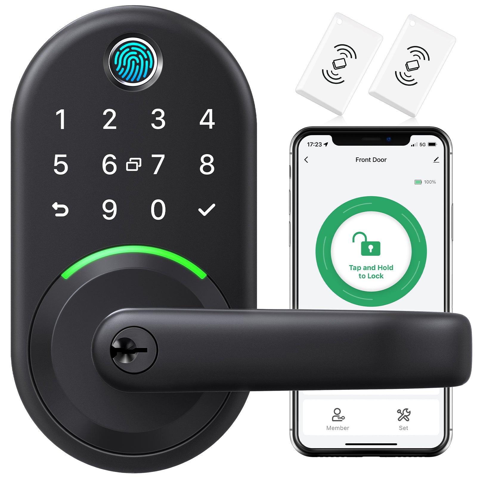 Yamiry Smart Door Handle Lock with Keypad YR01 -Fingerprint Bluetooth Smart Lock - Keyless Entry Door Lock for Front Door - Digital Door Lock ith APP- DIY Installation