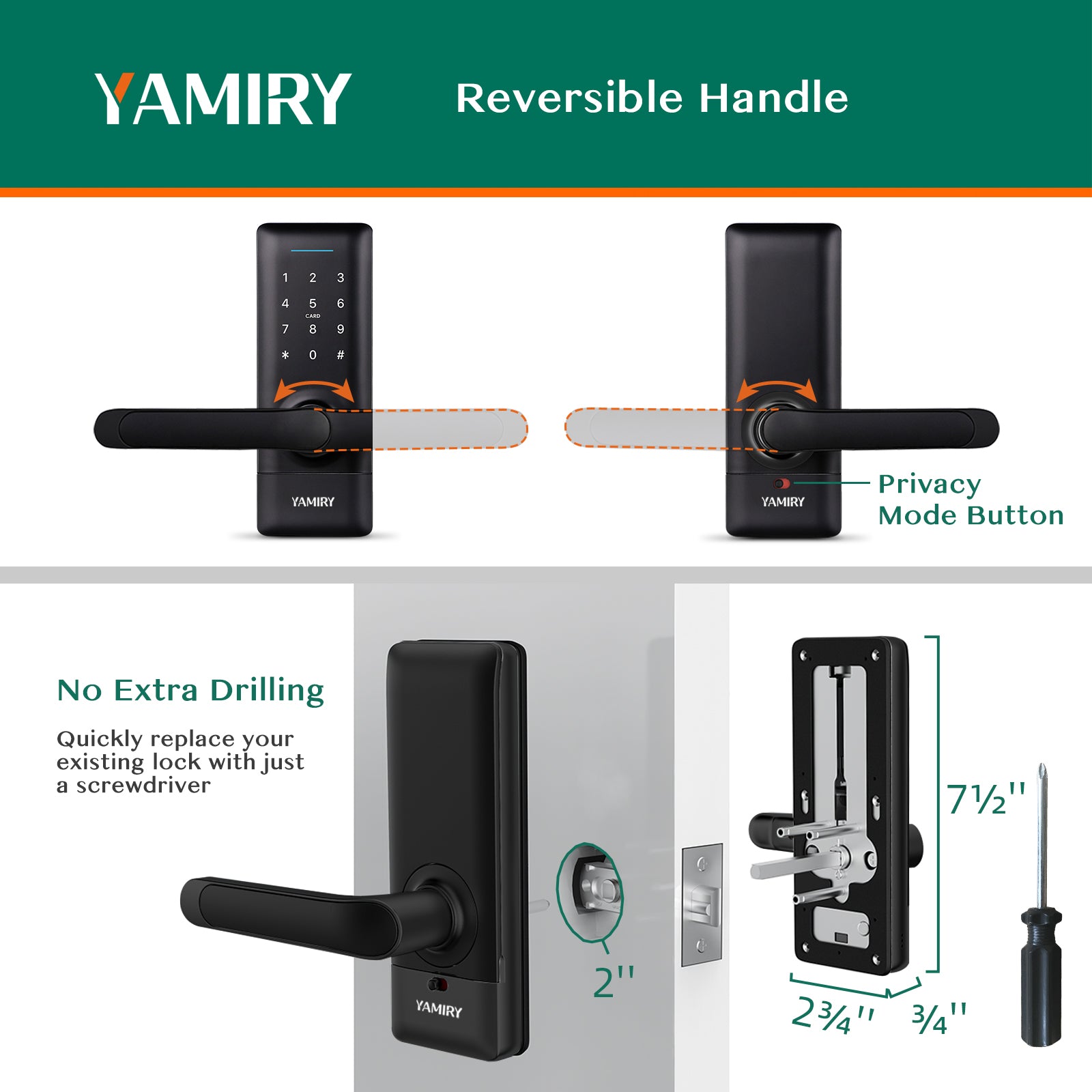 Smart Lock, Yamiry Keyless Entry Smart Door Lock for Front Door, Digital Keypad Door Lock with Handle, Electronic Auto Door Lock, IP66 Weatherproofing-Easy Install-Ideal for Home, Apartment, Office